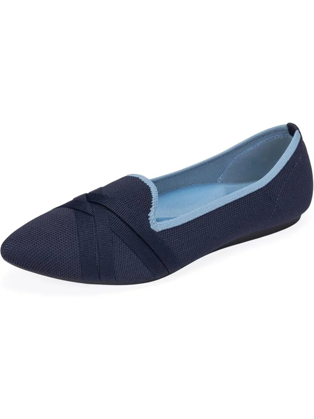 Women's Navy Comfortable Knit Casual Pointed Toe Ballet Flats with Bow Shoes